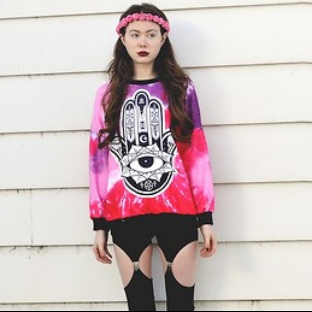 Tie-dye third eye hamsa sweater